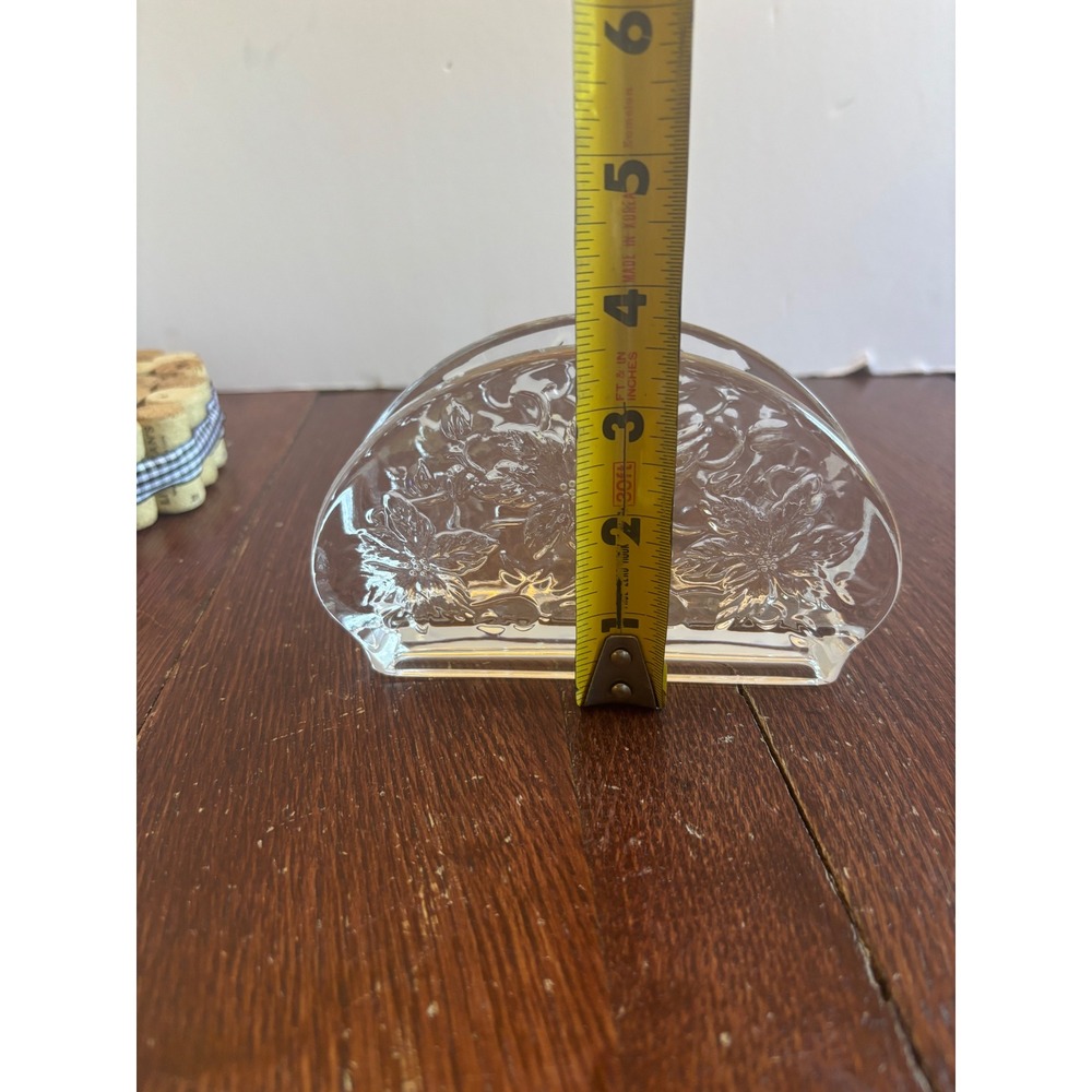 Princess House Poinsettia Crystal Napkin Holder Clear Glass Floral Holiday Decor - Picture 3 of 5
